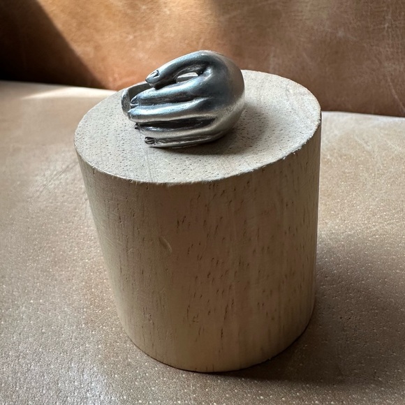 Vintage Jewelry - Brass hand ring adjustable silver layer stack festival summer glam boho indie